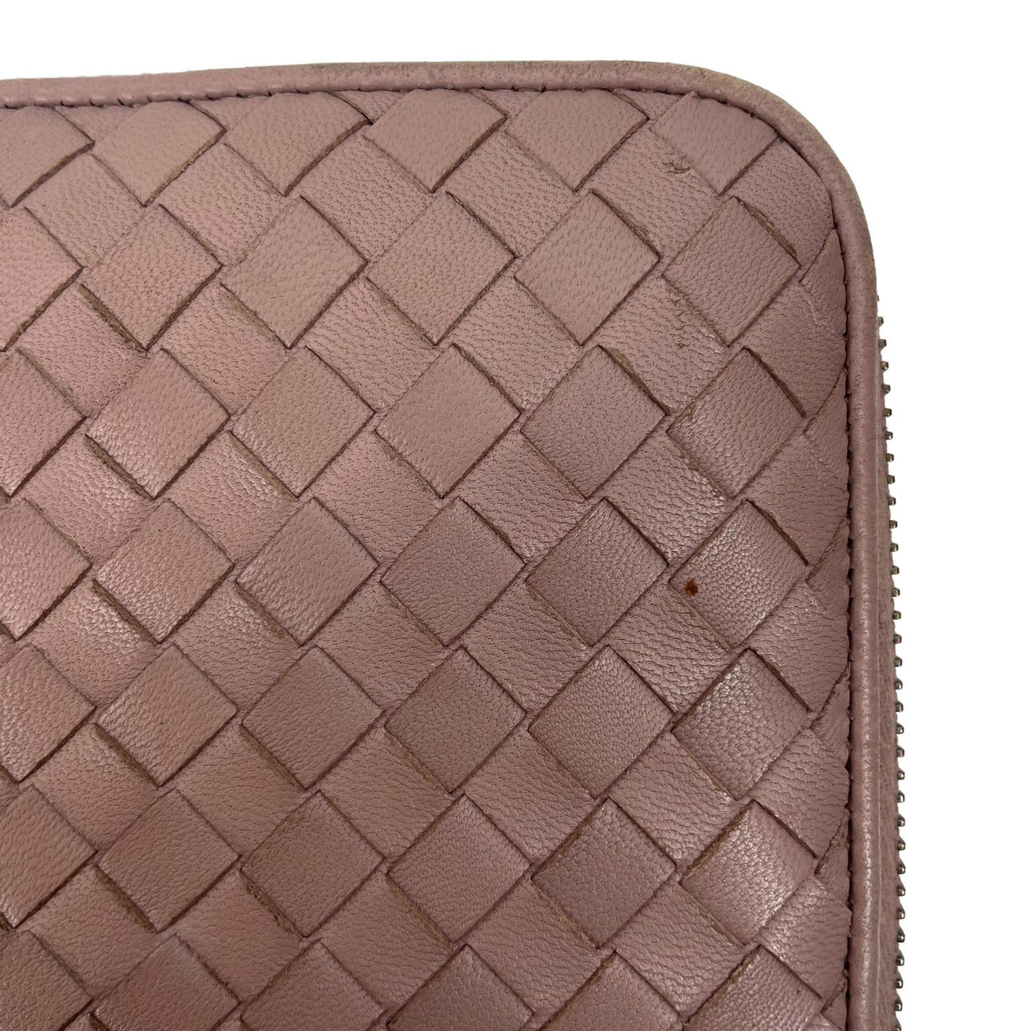 Bottega Veneta Intrecciato Zip Around Long Wallet Leather Weave Light Pink