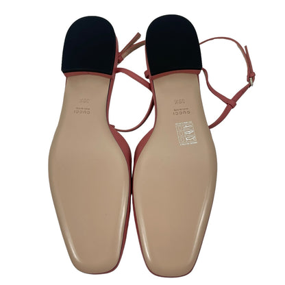 Gucci Double GG T Strap Patent Leather Ballet Flat Pink Size 39.5