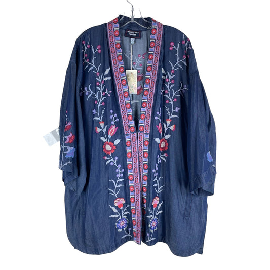 NEW Johnny Was Piper Shirt Tail Kimono Jacket Embroidery Denim Size XL