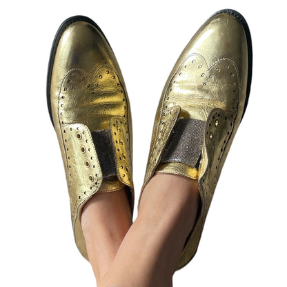 The Office of Angela Scott Glitter Strap Slip On Oxford Shoes Gold Size 40