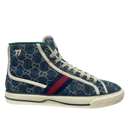 Gucci 1977 Tennis High Top Sneakers GG Monogram Denim Blue Size 8.5/ 9