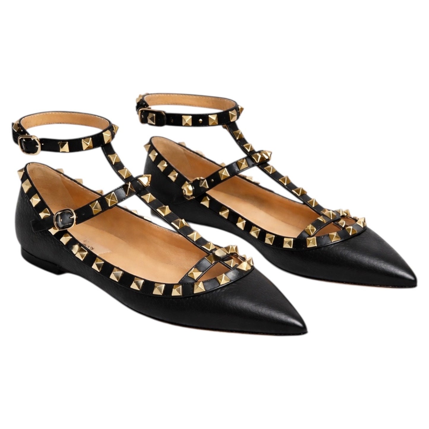 Valentino Garavani Rockstud Caged Leather Ballet Flats Black Size 38