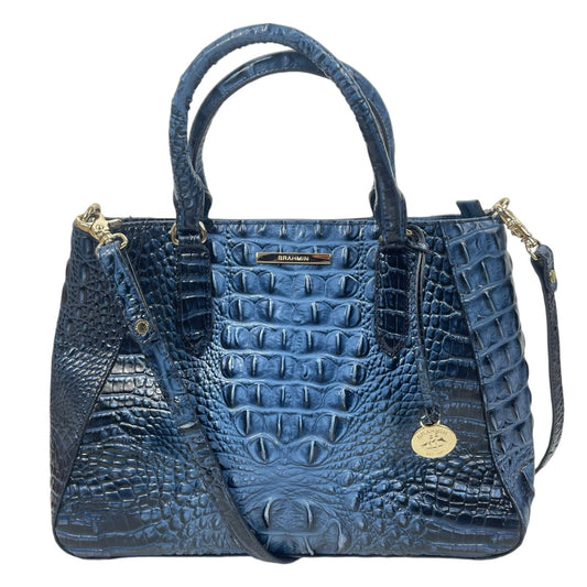 Brahmin Small Irene Leather Satchel Bag Maritime Blue Croc Embossed