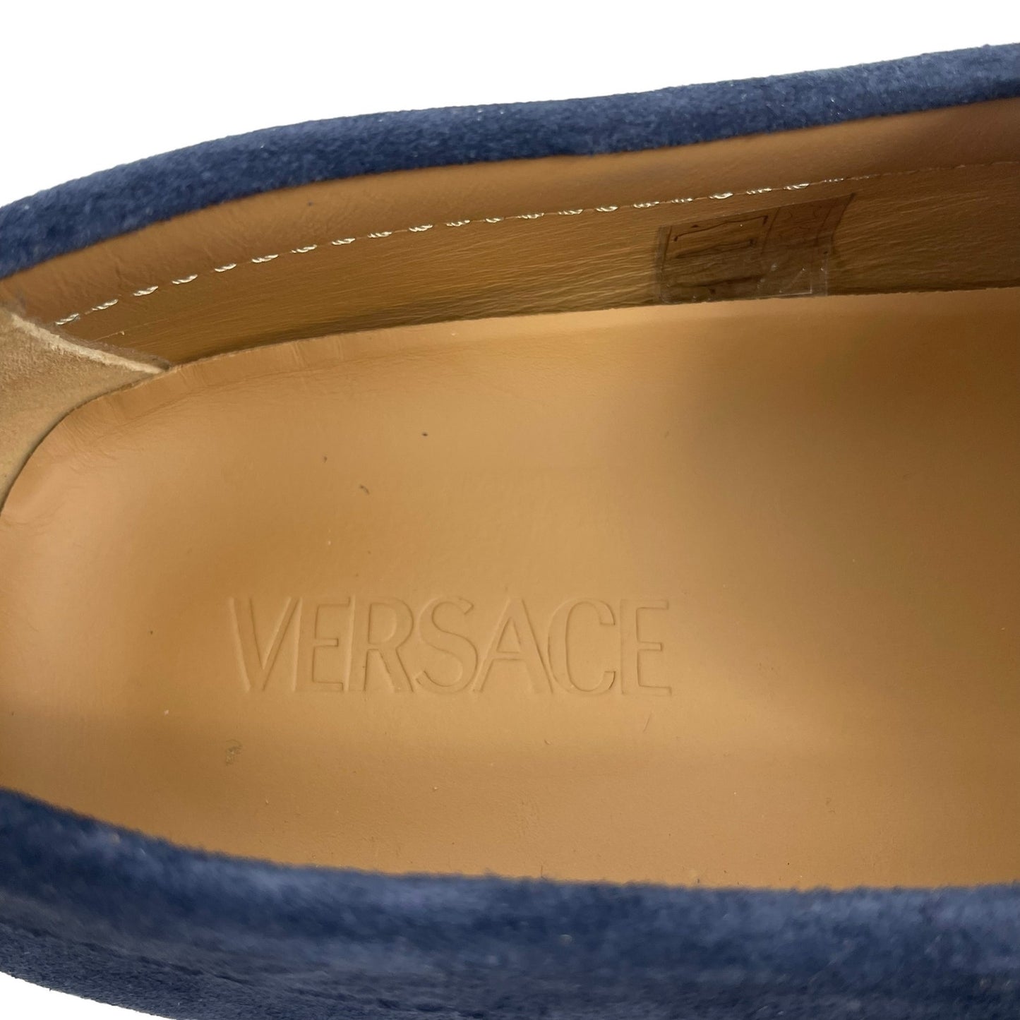 Versace La Medusa Suede Driver Loafers Moccasins Navy Blue Size 42