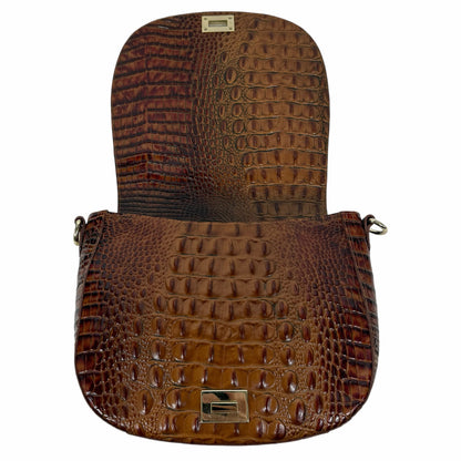 Brahmin Sonny Melbourne Turnlock Flap Crossbody Bag Pecan Brown