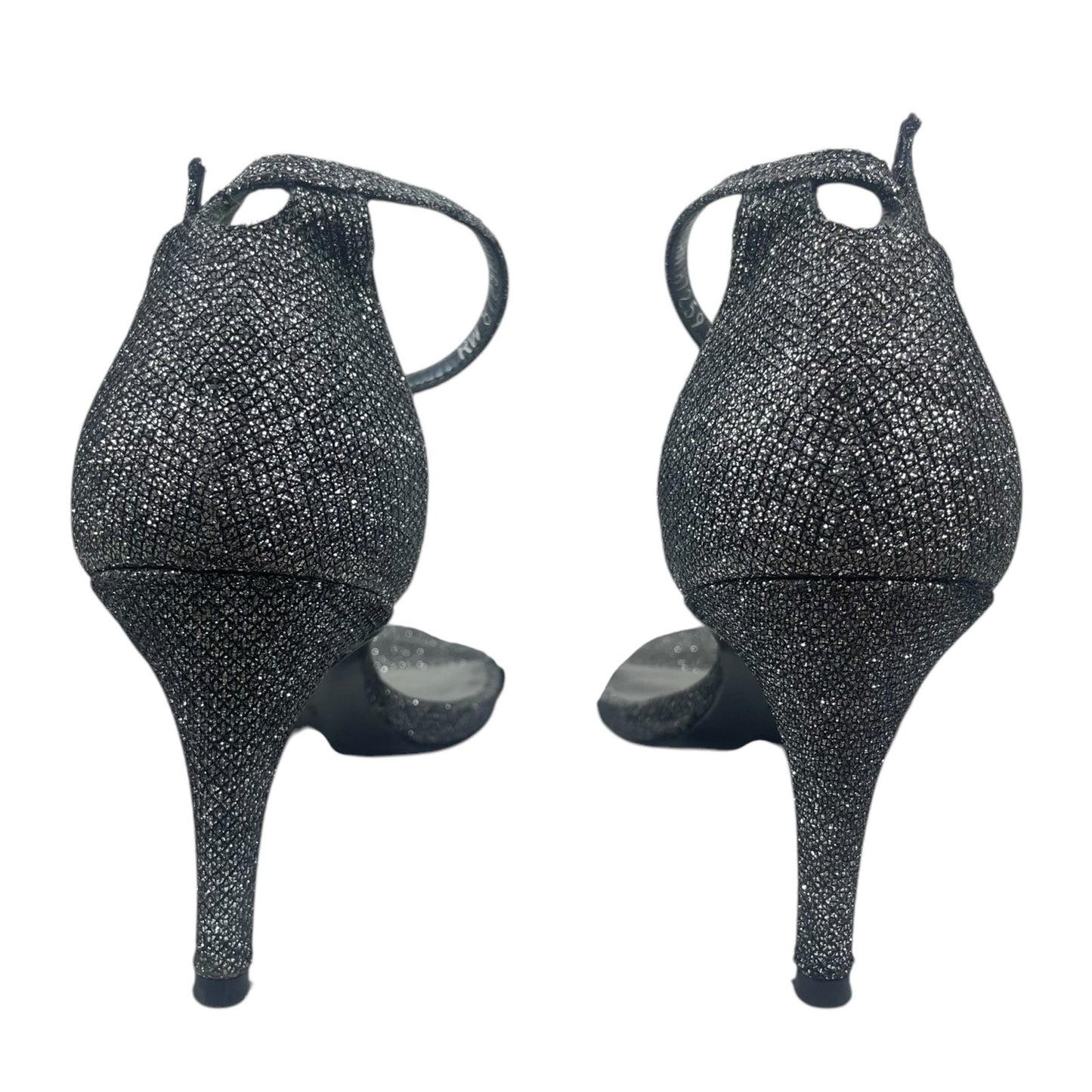 Stuart Weitzman Nudistcurve Lurex Glitter 75mm Sandals Black Gray Size 7M