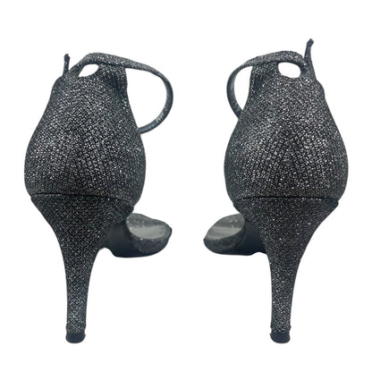 Stuart Weitzman Nudistcurve Lurex Glitter 75mm Sandals Black Gray Size 7M