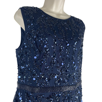 Mac Duggal Sequin Sleeveless Midi Dress 93767 Midnight Blue Size 12
