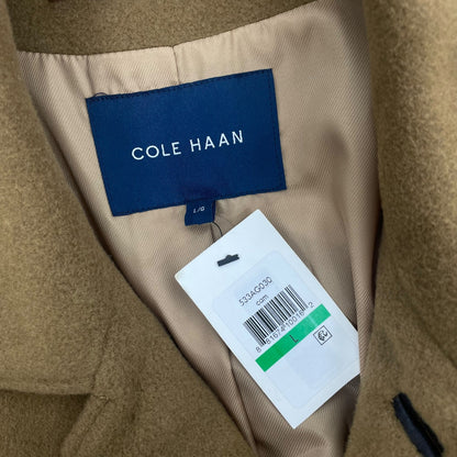 Cole Haan Cashmere Blend Topper Coat Leather Trim Camel Size L