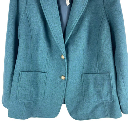 Talbots Classic Shetland Blazer Jacket Wool Blend Teal Blue Size 14W