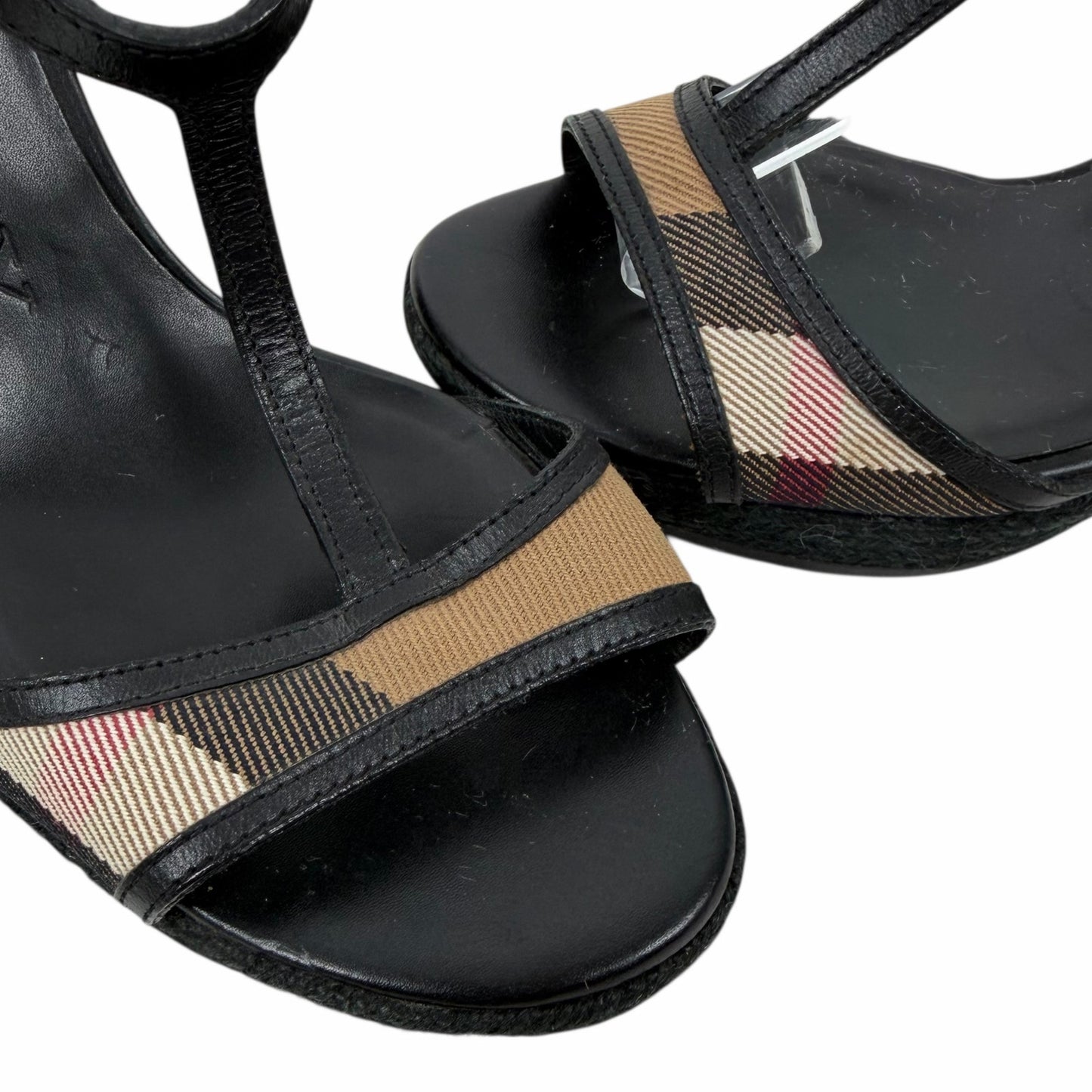 Burberry Nova Check Laleham Leather Wedge Espadrille Sandal Size 36