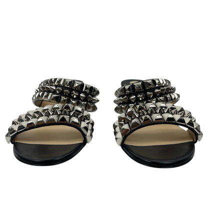 Christian Louboutin Tina Goes Mad 55 Slide Sandals Black Silver Size 38.5