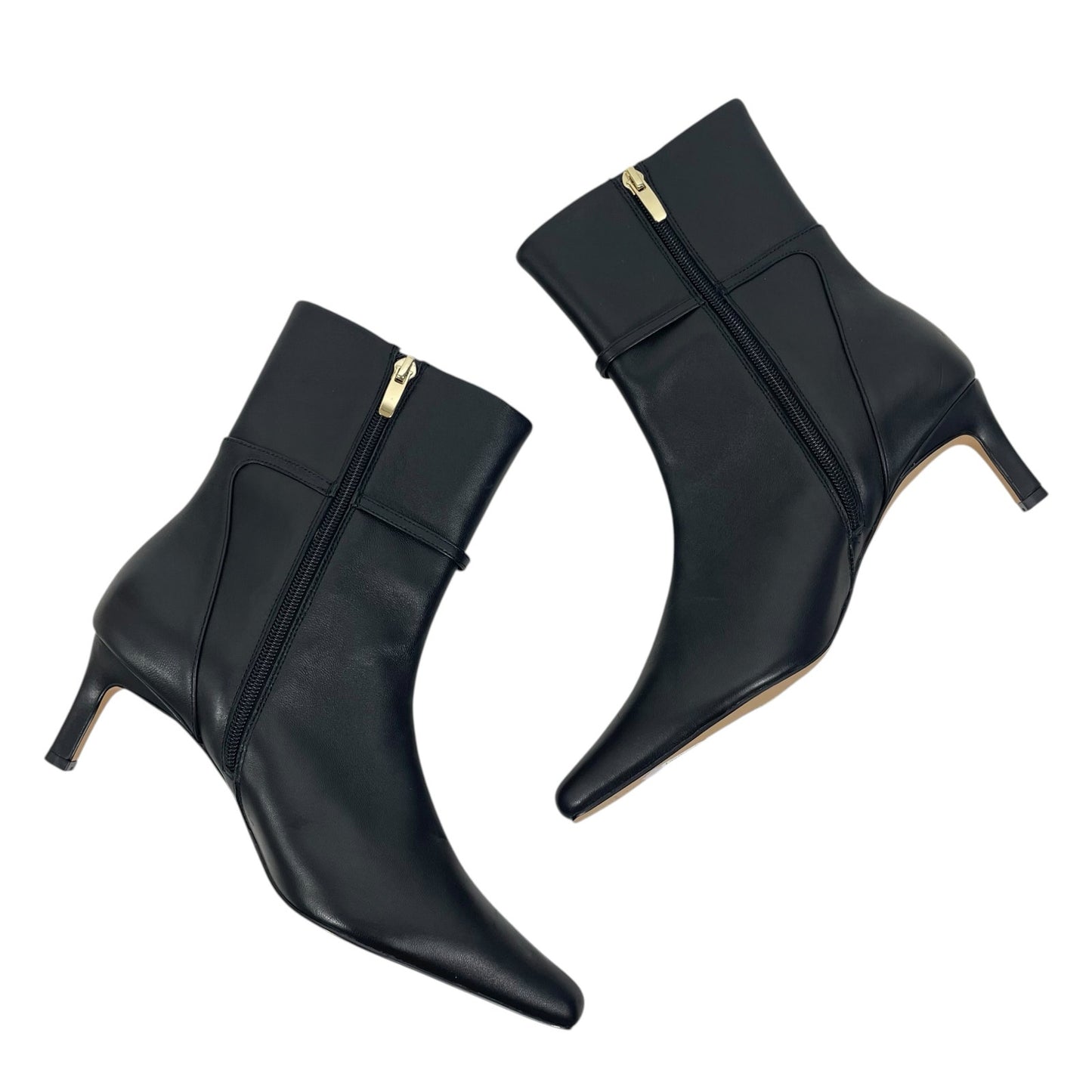 Ann Taylor Pointed Toe Buckle Leather Heel Ankle Boots Black Size 8.5M