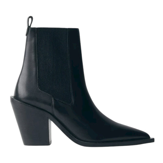 Mango Leather Pointed Toe Short CowboyBoots Black Size 38/ 7.5