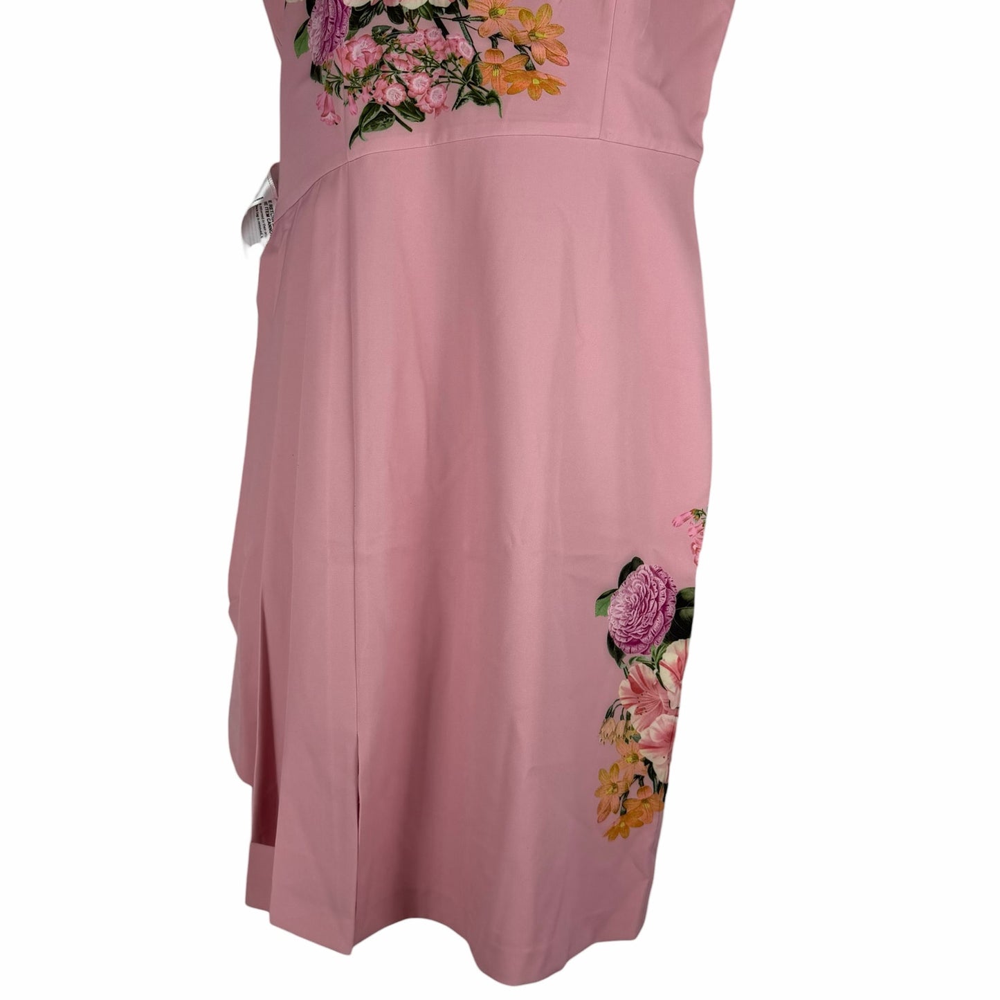 Kay Unger Mabel Midi Dress Floral Print Side Pleats Pink Size 16
