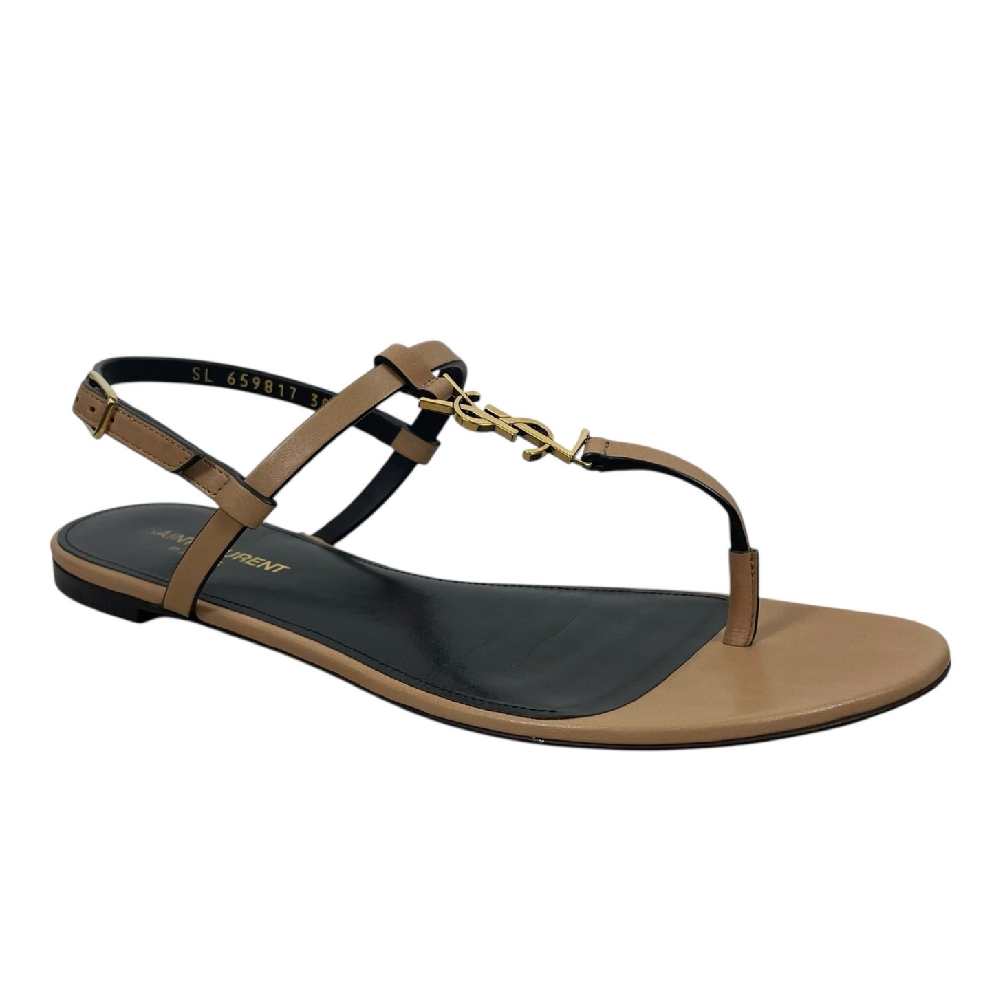 Saint Laurent Cassandra Logo Leather Slingback Thong Sandal Tan Size 38