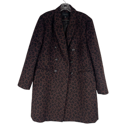 Ann Taylor Wool Blend Chesterfield Coat Brown Cheetah Print Size XL