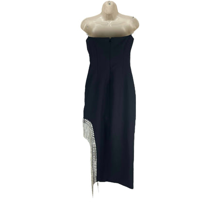 Cinq a Sept Strapless Rhinestone Fringed Sammy Midi Dress Black Size 6