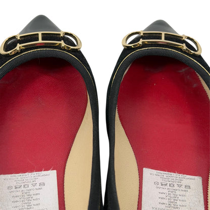 Carolina Herrera Initials Insignia Logo Cap Toe Suede Flats Black Size 36