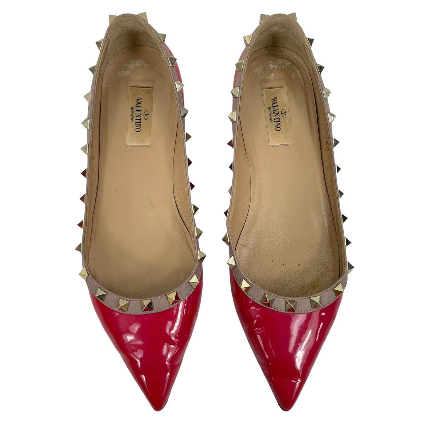 Valentino Garavani Rockstud Two Tone Poined Toe Flats Red Pink Size 40