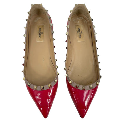 Valentino Garavani Rockstud Two Tone Poined Toe Flats Red Pink Size 40