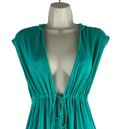 Nicole Miller Hooded Front Tie Swim Coverup Mini Dress Green Size S