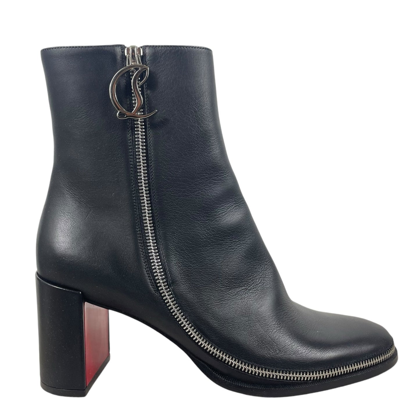 Christian Louboutin CL Zip 70 Calf Leather Ankle Boots Black Size 40