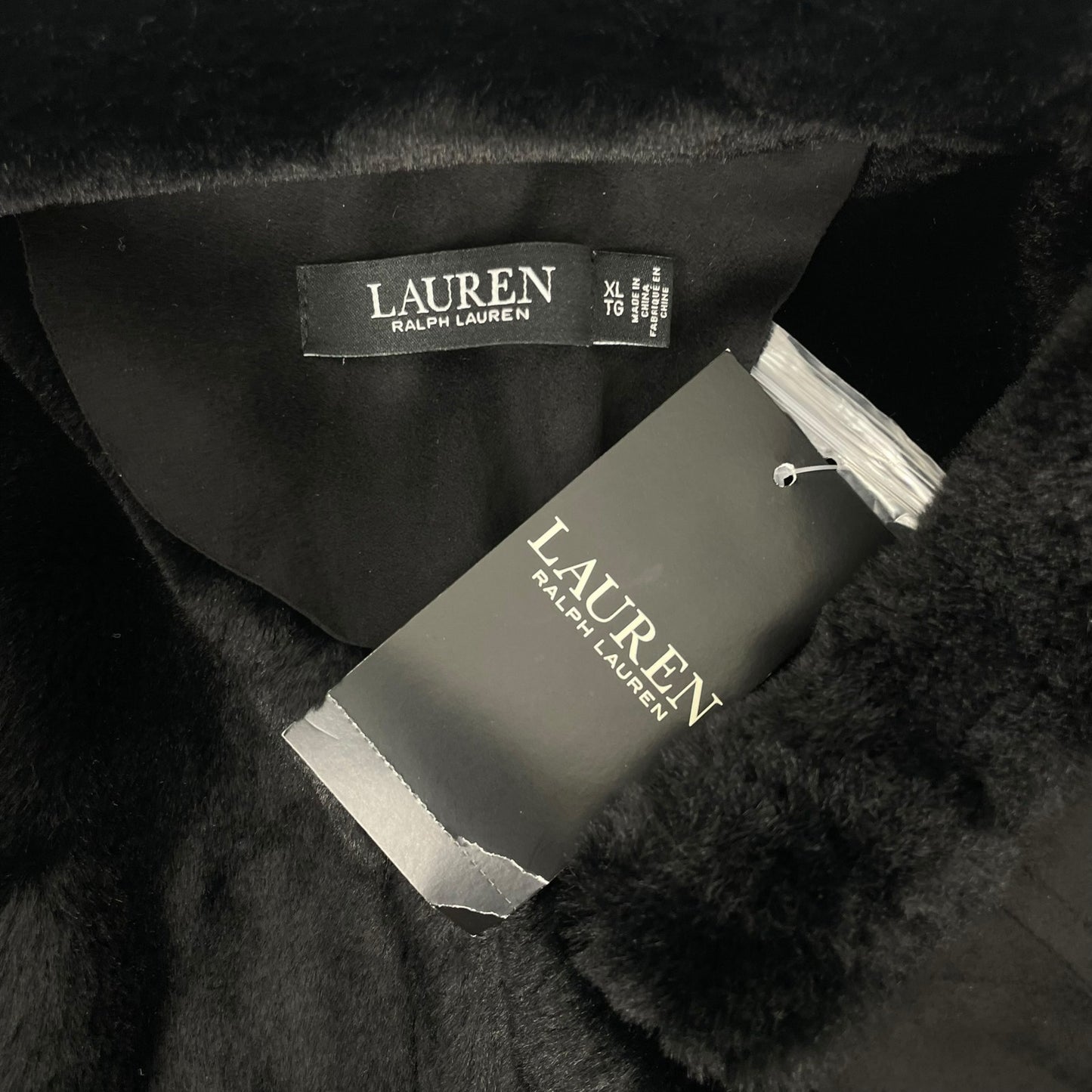 Lauren Ralph Lauren Double Breasted Faux Shearling Coat Black Size XL