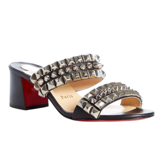 Christian Louboutin Tina Goes Mad 55 Slide Sandals Black Silver Size 38.5