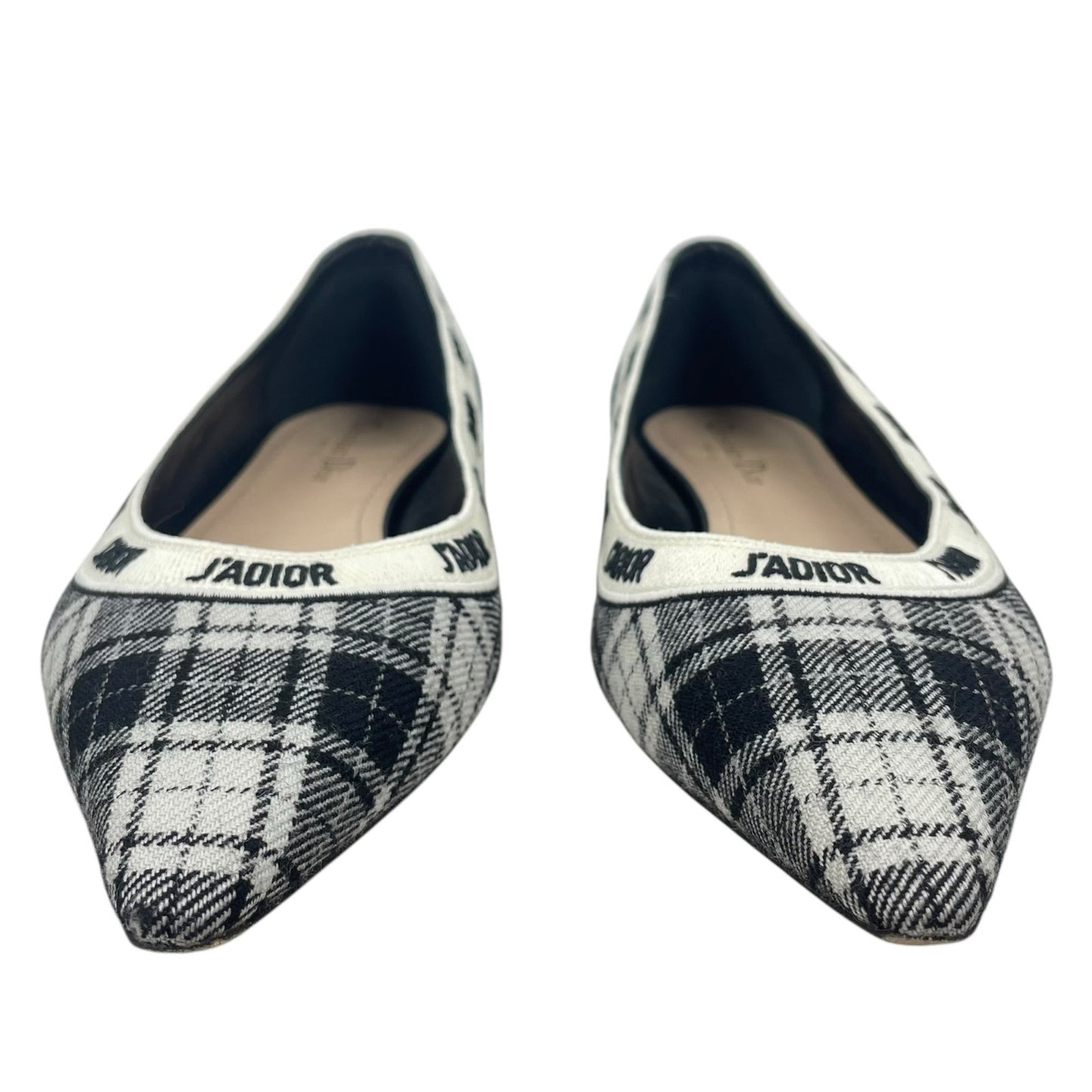 Christian Dior J'adior Embroider Tartan Print Pointed Toe Flats Size 39.5