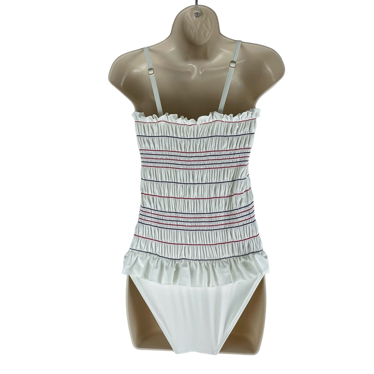 Tory Burch Costa One Piece Swimsuit Striped Ivory White Size S