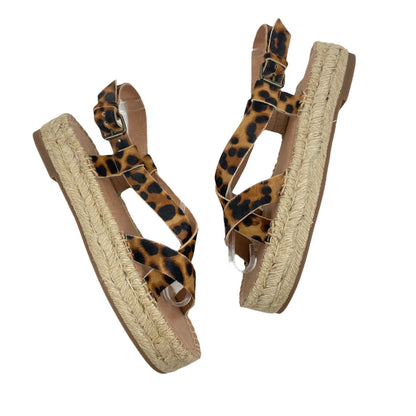 Madewell Malia Espadrille Platform Sandals Leopard Calf Hair Size 7.5