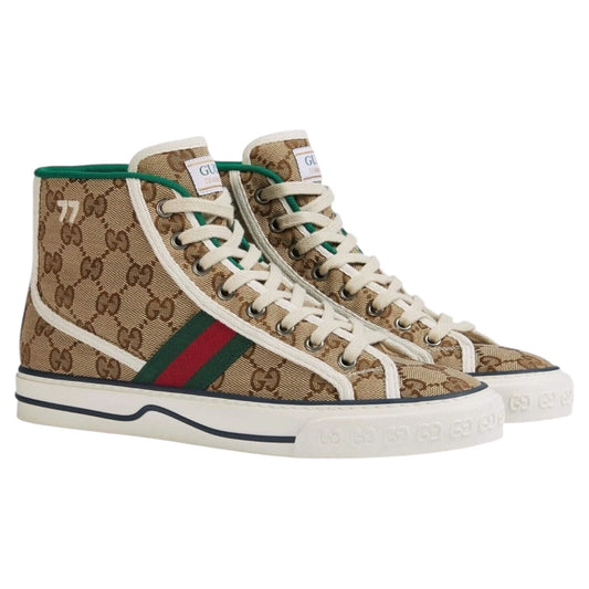 Gucci GG 1977 Tennis Sneakers Lace Up Beige Ebony Original Size 11.5/ 12