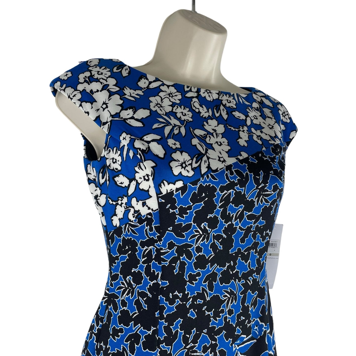 London Times Floral Printed Diagonal Sheath Dress Sleeveless Blue Size 0