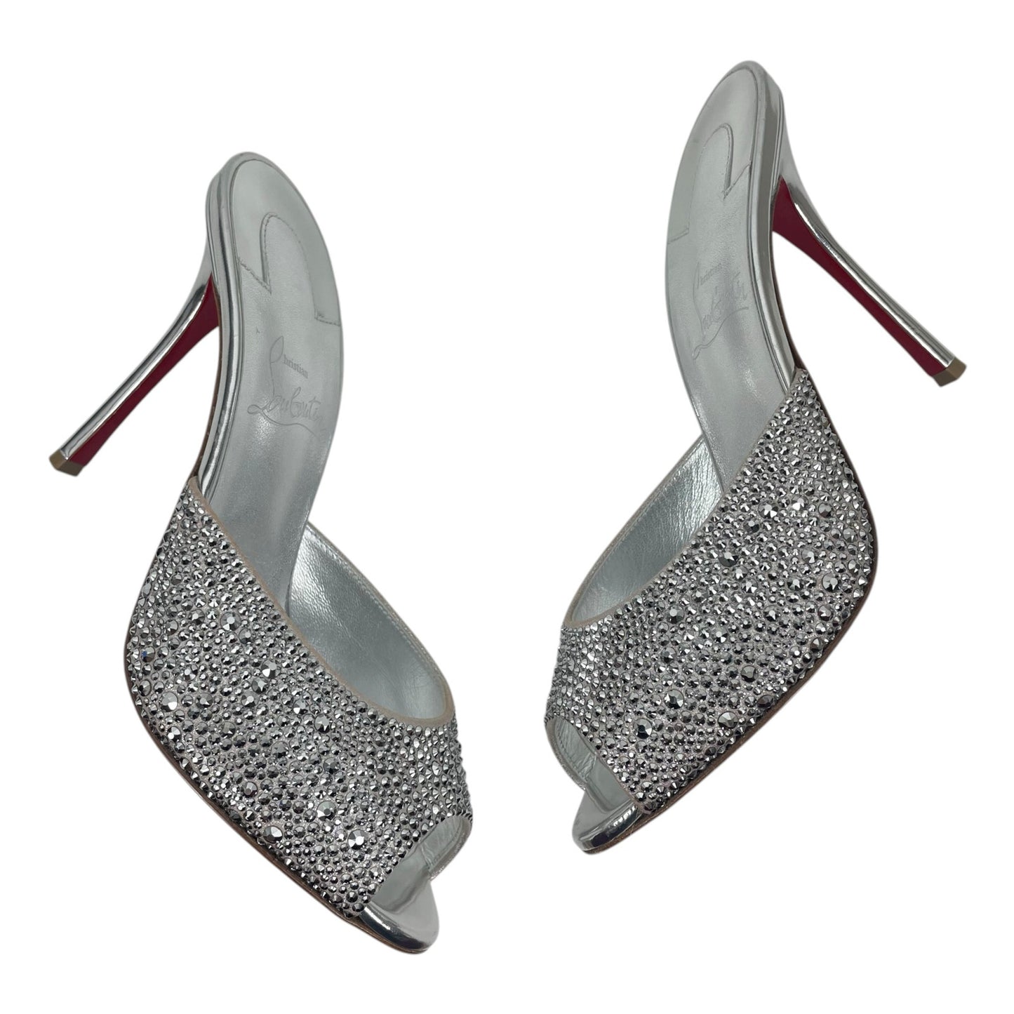 Christian Louboutin Me Dolly Strass 100mm Crystal Mules Silver Size 38