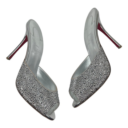 Christian Louboutin Me Dolly Strass 100mm Crystal Mules Silver Size 38