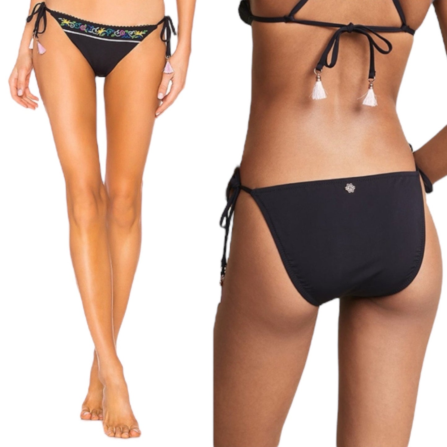 Nanette Lepore Vamp Swim Bikini Bottom Tassel Tie Black Size 10