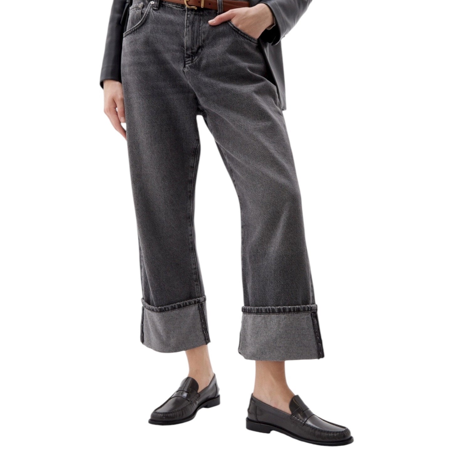Mango MNG Square Toe Leather Penny Loafer Dark Grey Size 38/ US 7.5