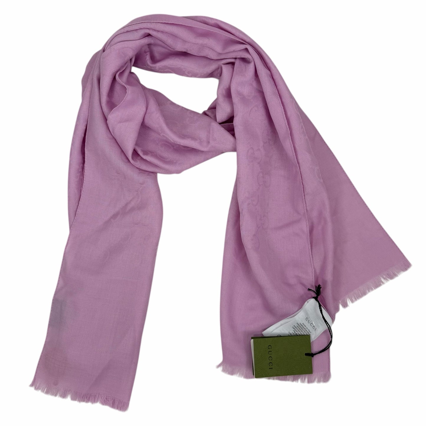 Gucci Wool Silk GG Monogram Light Jacquard Scarf Light Pink 18"x70"