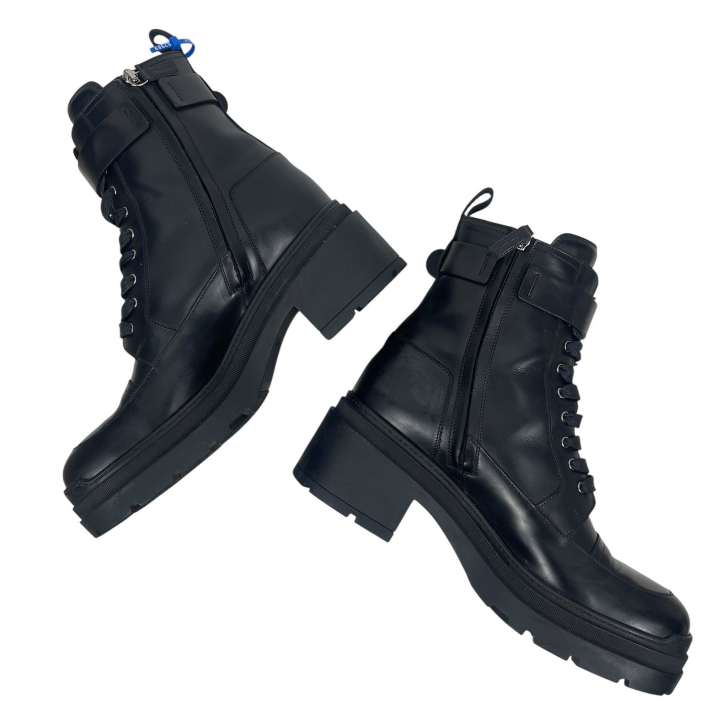 Salvatore Ferragamo Vara bow Lace Up Leather Combat Boots Black Size 9.5