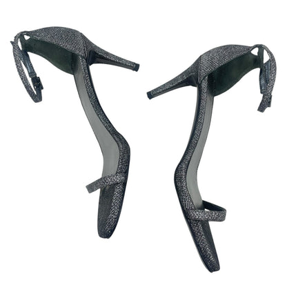 Stuart Weitzman Nudistcurve Lurex Glitter 75mm Sandals Black Gray Size 7M