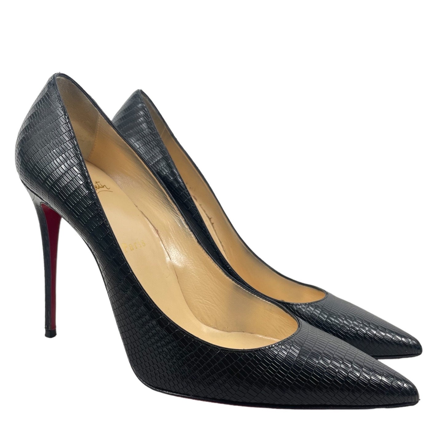 Christian Louboutin So Kate Calfskin Iguana Embossed Pumps Black Size 40.5