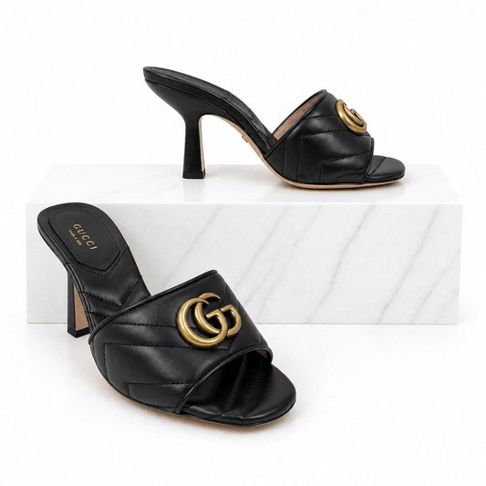 Gucci Nappa Matelasse GG Marmont 75mm Slide Sandal Black Size 37.5