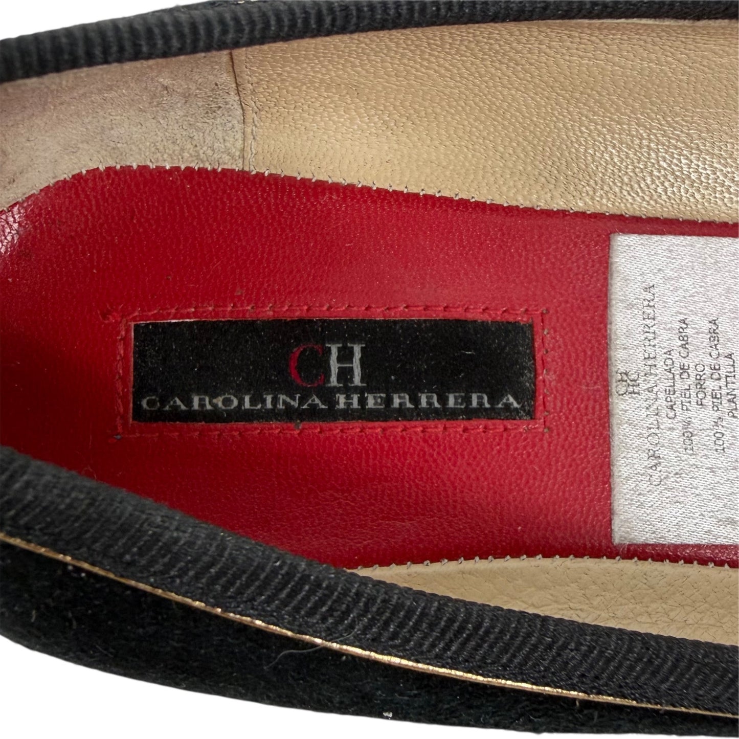 Carolina Herrera Initials Insignia Logo Cap Toe Suede Flats Black Size 36