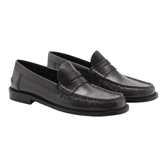 Mango MNG Square Toe Leather Penny Loafer Dark Grey Size 38/ US 7.5