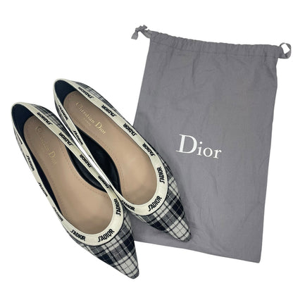 Christian Dior J'adior Embroider Tartan Print Pointed Toe Flats Size 39.5