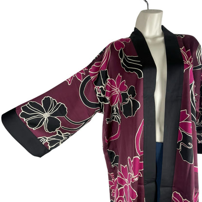 Chico's Travelers Floral Printed Kimono Jacket Deep Chianti Size L/XL