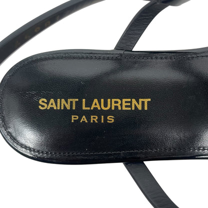 Saint Laurent Cassandra Patent YSL Thong Slide Sandal Black Gold Size 39.5