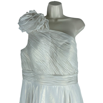 Mac Duggal Rosette One Shoulder Tea Length Dress White Size 12