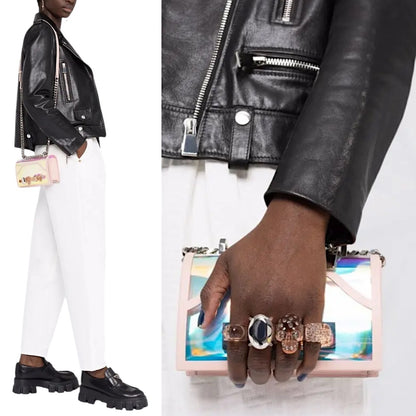 Alexander McQueen Mini Jewelled Crossbody Bag Holographic Pink PVC Leather